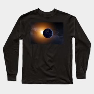 Planet Earth and rising Sun against Milky Way Long Sleeve T-Shirt